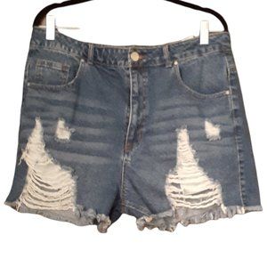 REFUGE DISTRESSED DENIM SHORTS. SIZE  13